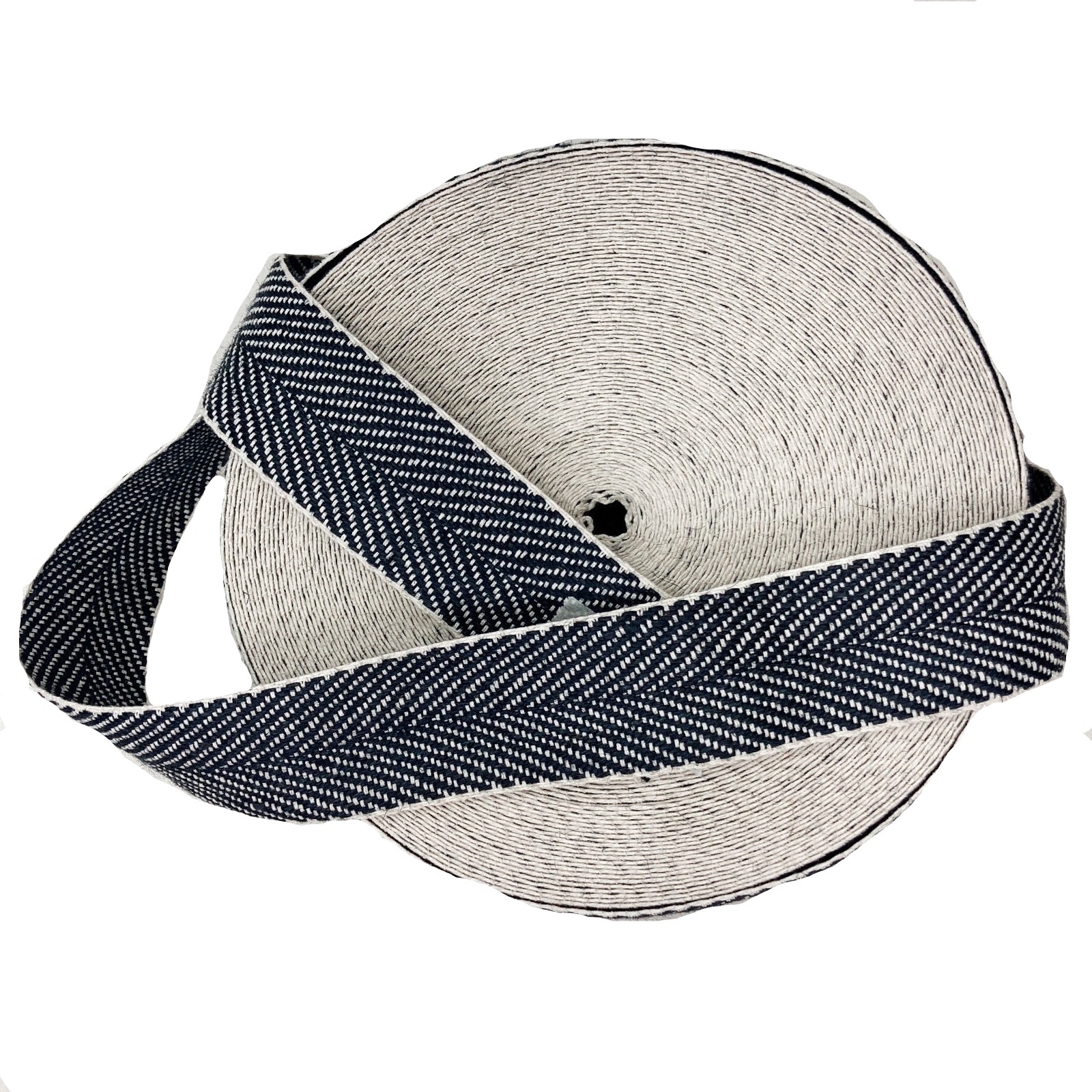 Black-and-White-Webbing Herringbone (Black & White) Webbing 2inch wide Cotton/Jute - Image 1